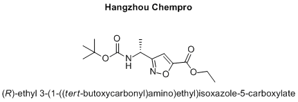 (R)-ethyl 3-(1-((tert-butoxycarbonyl)amino)ethyl)isoxazole-5-carboxylateCAS Registry Number 893444-25-2 Name: 5-?Isoxazolecarboxylic acid, 3-?[(1R)?-?1-?[[(1,?1-?dimethylethoxy)?carbonyl]?amino]?ethyl