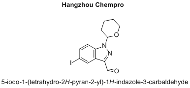 5-iodo-1-(tetrahydro-2H-pyran-2-yl)-1H-indazole-3-carbaldehydeInChI InChI=1S/C13H13IN2O2/c14-9-4-5-12-10(7-9)11(8-17)15-16(12)13-3-1-2-6-18-13/h4-5,7-8,13H,1-3,6H2